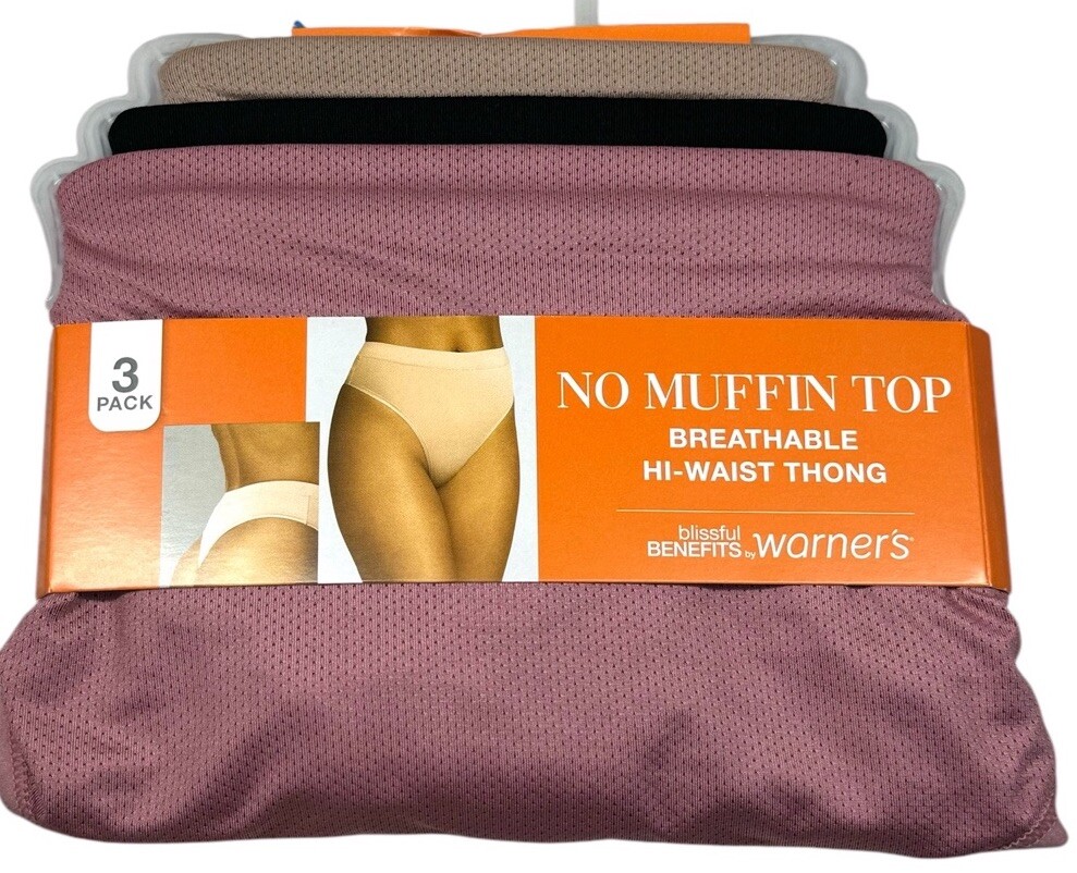 WARNERS Women 3-Pack No Muffin Top Hi-Waist Thong Underwear Panties Size 3XL/10