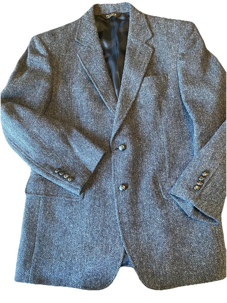 Harris Tweed Jos A Bank Blazer Jacket Sport Coat Herringbone Charc Wool Mens 42R