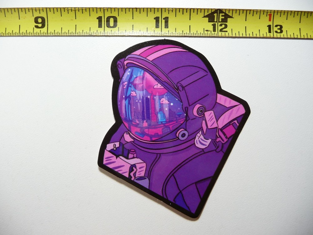 Astronaut Reflecting Visor Neon Sticker Decal Colorful Funny Design