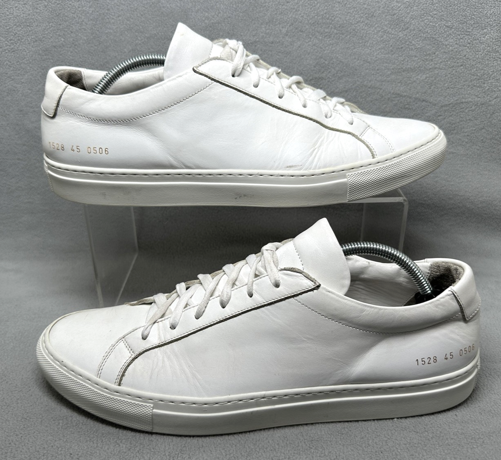 Common Projects Achilles Low US/12 EU/45 White Leather Sneakers 1528 0506 Italy-image