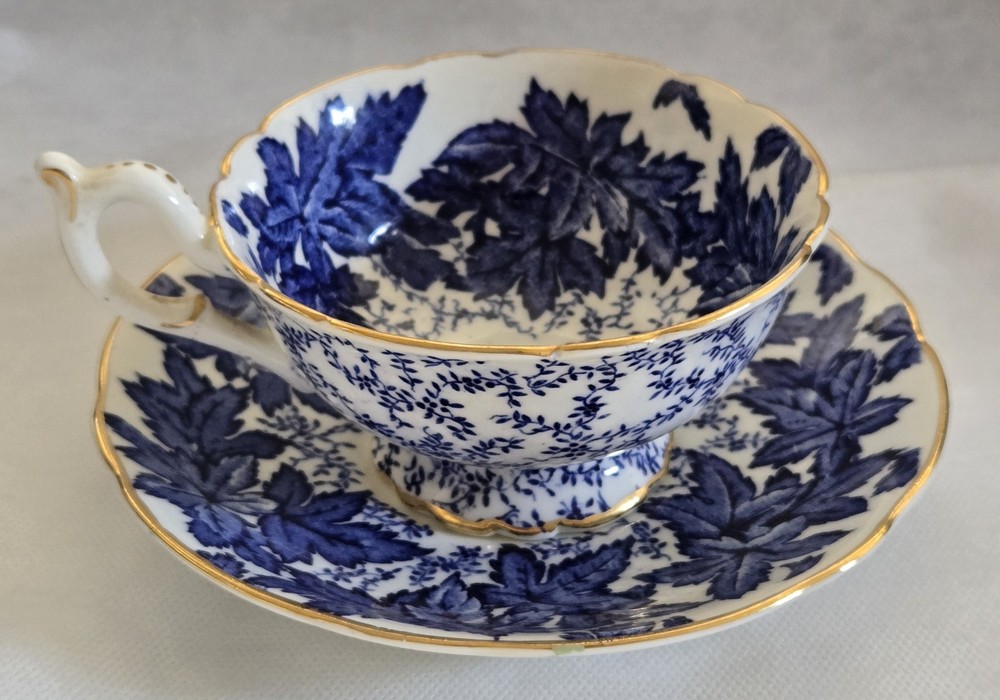 Vintage COALPORT Bone China England Blue LEAVES Set Cup & Saucer