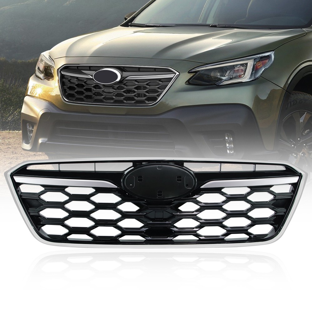 Front Bumper Grille For 2020-2022 Subaru Outback Gloss Black Base Chrome Frame