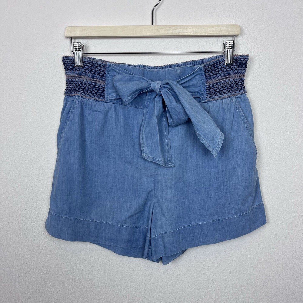 Anthropologie Shorts Womens Extra Small Aloha Chambray Paperbag Smocked Bow Blue