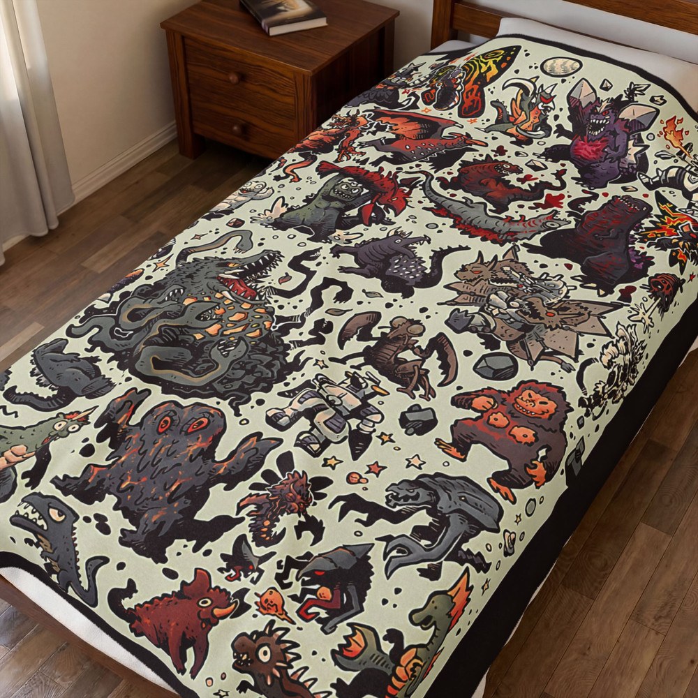 Kaiju Blanket Gift Plush Velveteen Throw Soft Cozy Giant Monsters Pattern Art