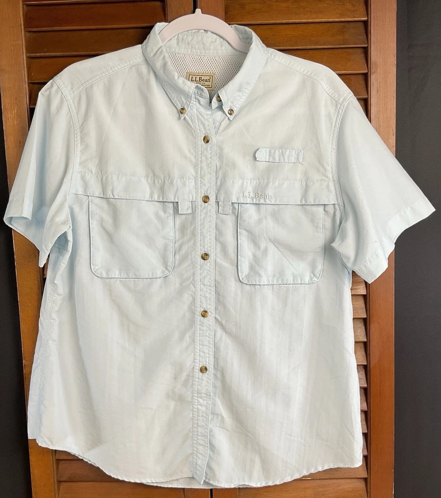 L.L. BEAN Women's Large Light Blue Short Sleeve Vented Fishing Travel Shirt Top