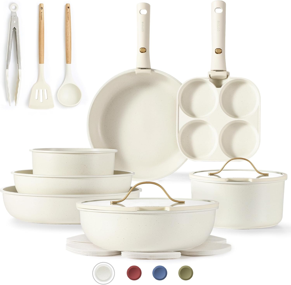 19Pcs Pots and Pans Set Non Stick, Cookware Set with Detachable Handle, Kitchen