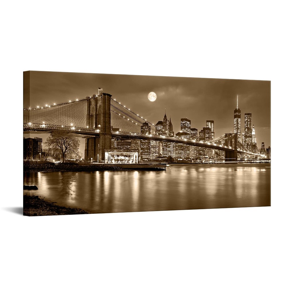Conipit Brooklyn Bridge Canvas Wall Art Sepia New York City Picture for Livin...