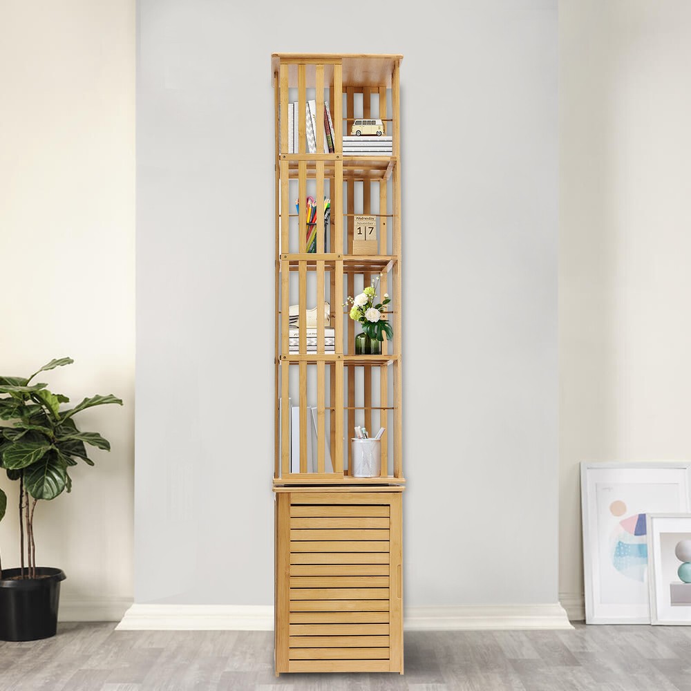6Tier Corner Bamboo Book Shelf 360° Rotating Display Rack Standing Storage Shelf