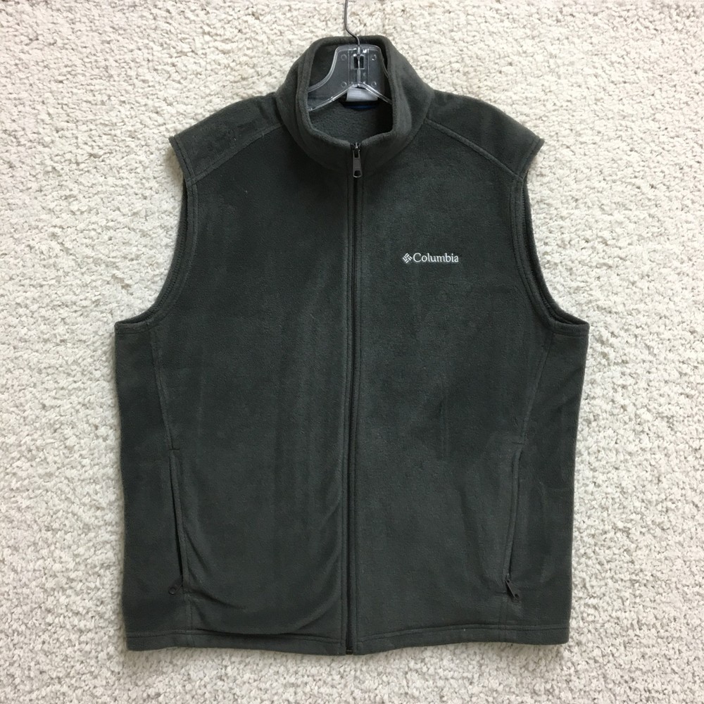 Columbia Men's Large Gray Fleece Full Zip Sleeveless Vest with Pockets for Hiking