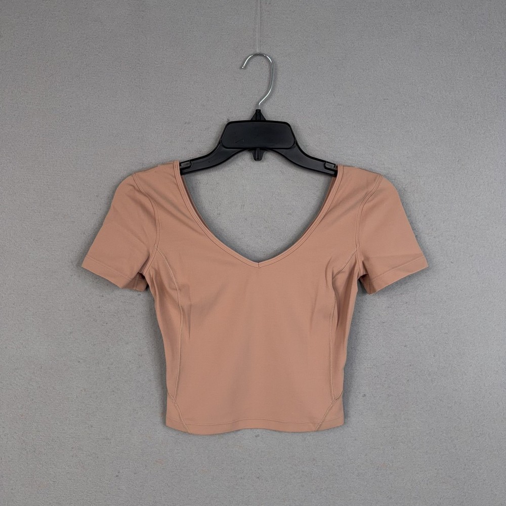 Lululemon Shirt Womens 2 Beige Cropped V Neck Align Tee Athletic Yoga Top Gym