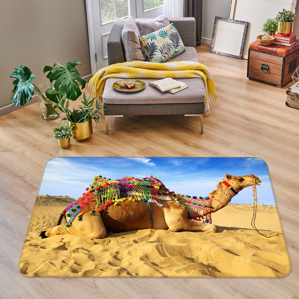 3D Desert Camel Non-Slip Rug Mat Elegant Photo Carpet for Home Decor