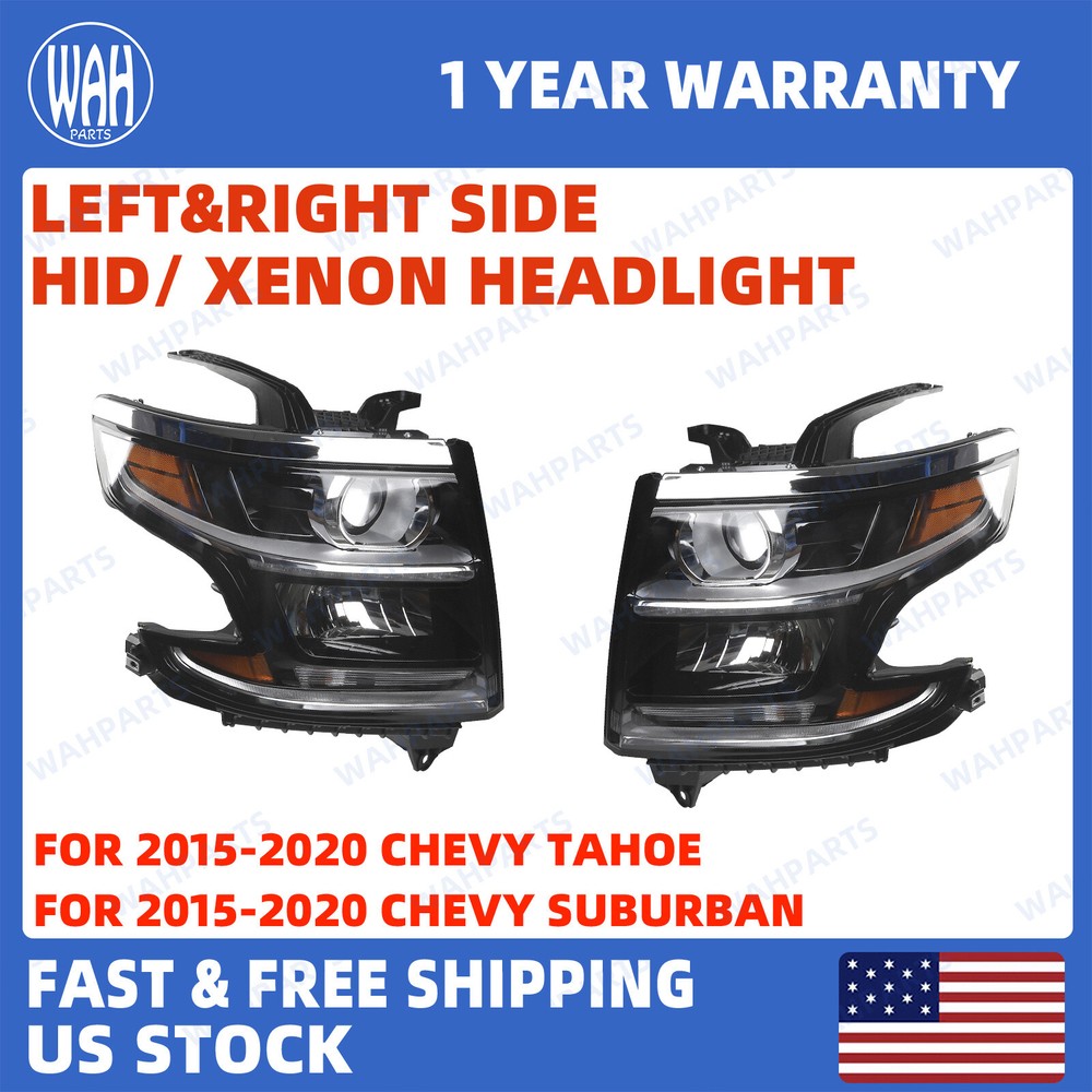 Pair For 2015-2020 Chevy Tahoe Suburban Left & Right Side HID/ Xenon Headlight