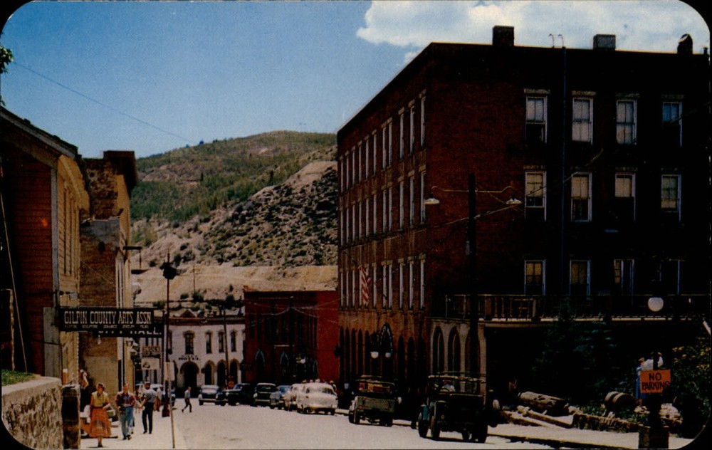 Central City Colorado Eureka Street mining town 1950-60s cars Jeep ~ postcard