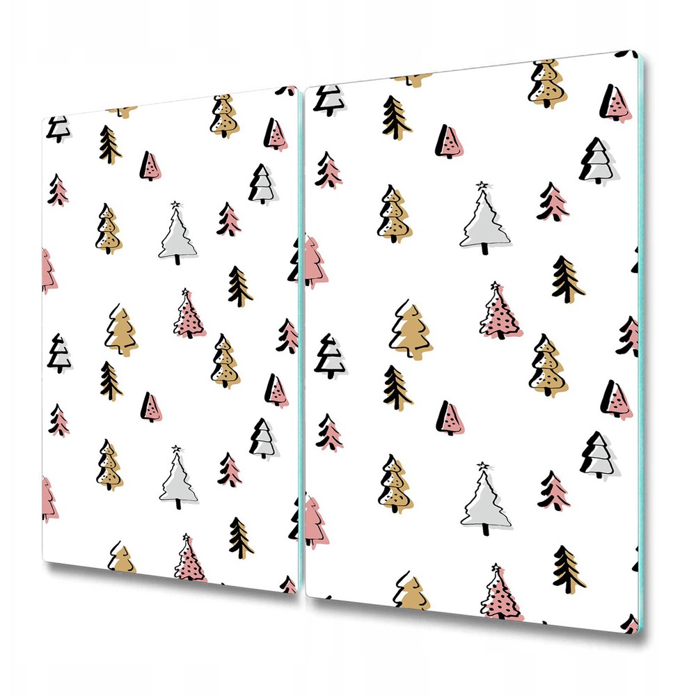Serving Chopping Board Glass Cover Scandinavian Pastel Forest Trees 2x30x52