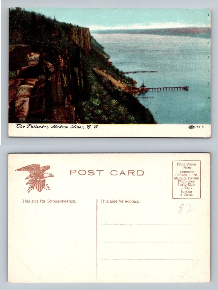 Hudson River, NY-New York, Palisades Cliffs Shoreline Pier View Vintage Postcard