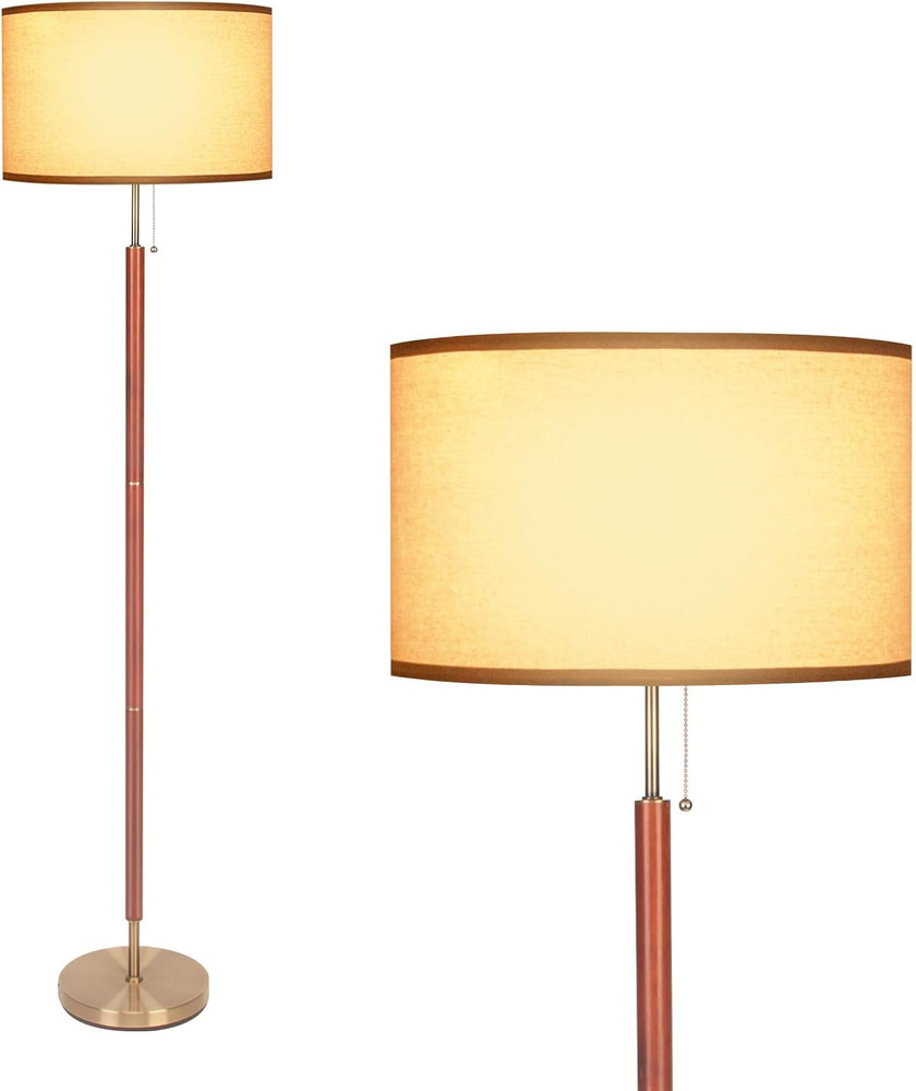 Honoding Mid-Century Modern Floor Lamp, Walnut Wood Finish, Drum Shade, Living R