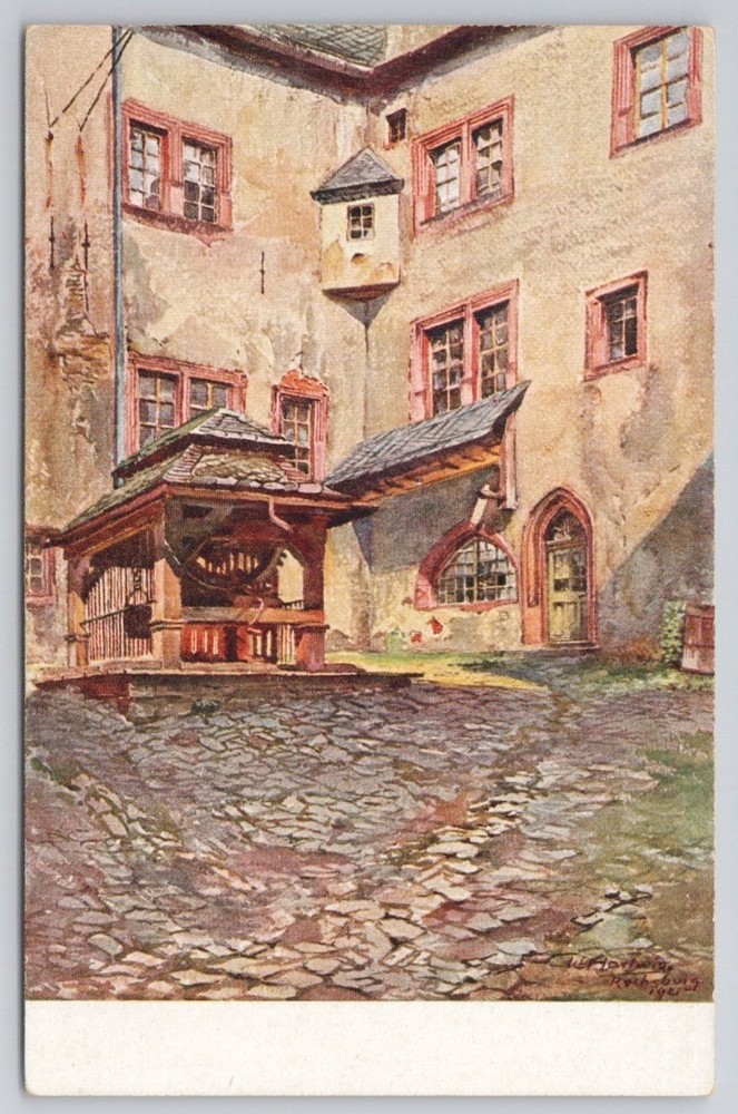 Schloss Rochsburg Saxony Germany Watercolor Art Postcard W. Hartwig