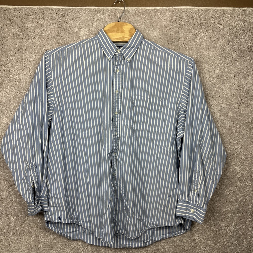 Ralph Lauren The Big Shirt Men XXL Blue White Striped Button Up Oxford VTG