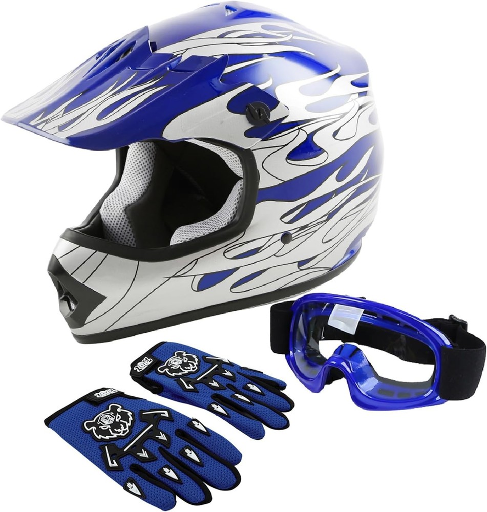 DOT Youth Kids Motocross Helmet with Goggles & Gloves, Offroad Dirt Bike ATV