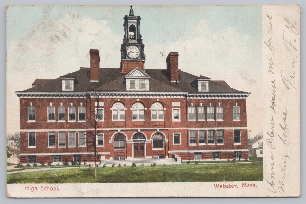 State View~High School Building Webster Massachusetts~Vintage Postcard