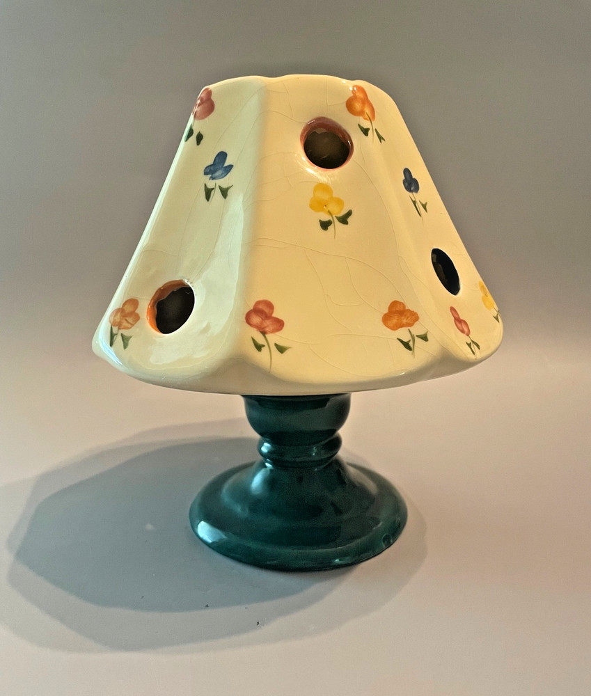 Vintage Cream & Green Floral Fairy Tea Light Candle Holder 2-Piece Slotted 6”