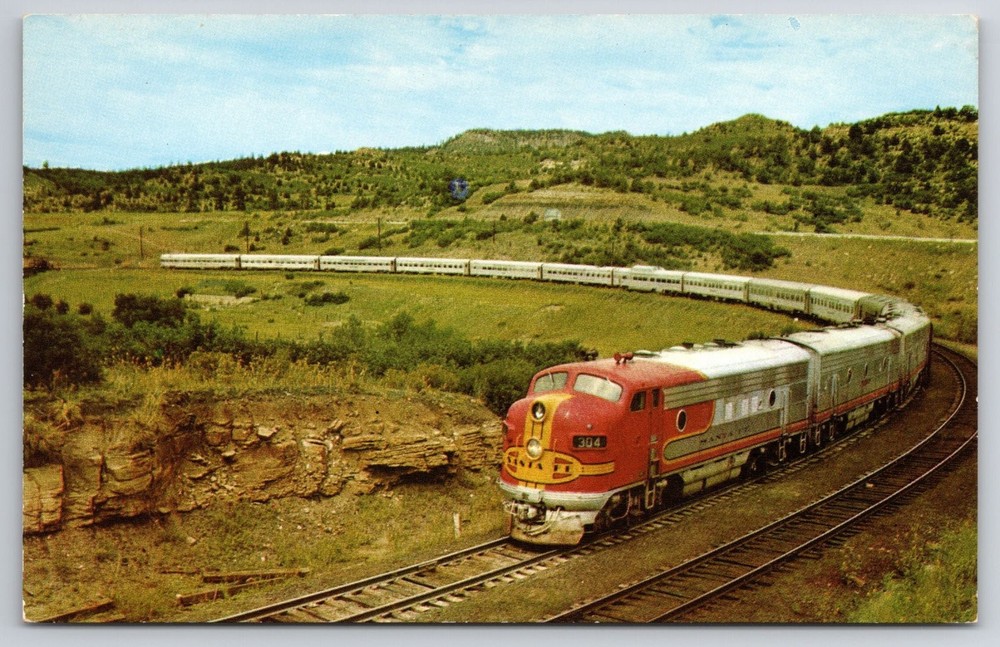 Santa Fe Streamlined Fleet Super Chief Train Postcard Curteichcolor Chrome
