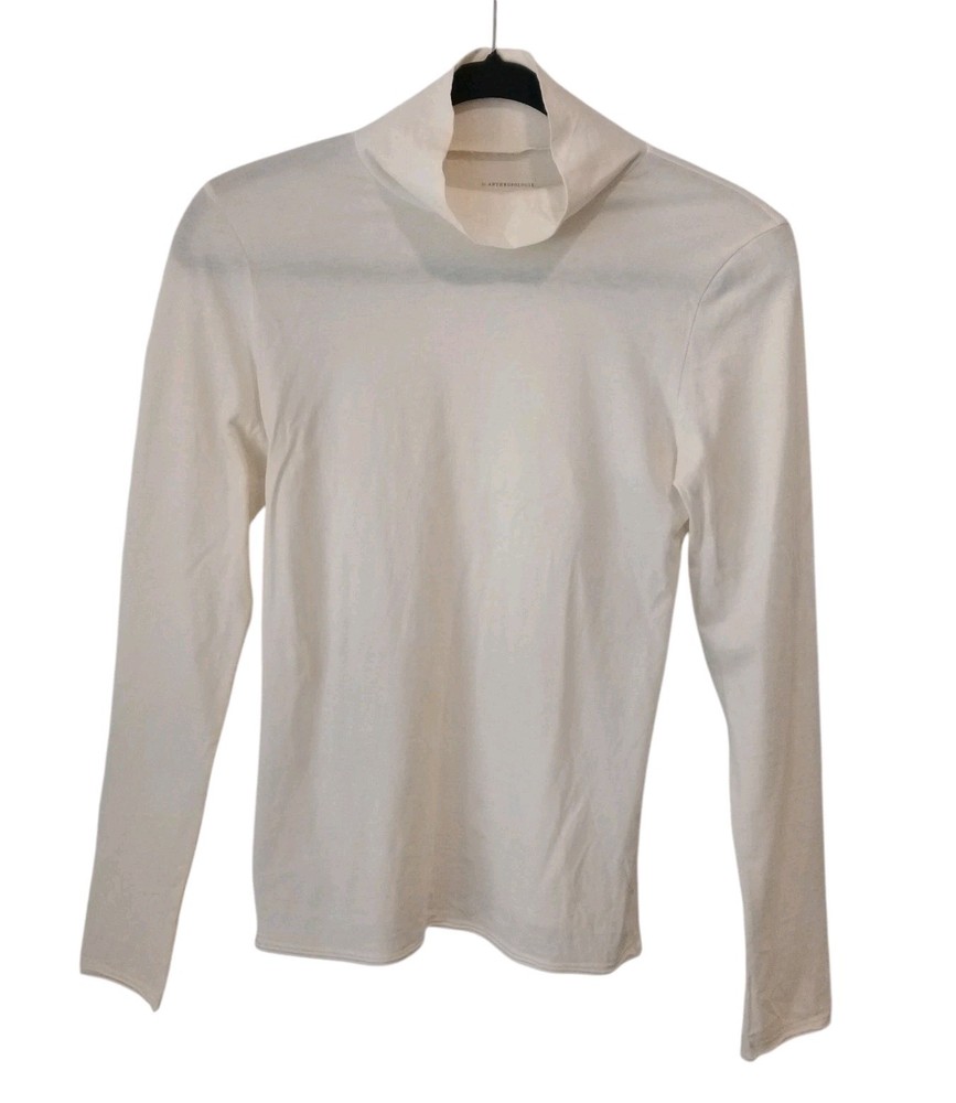 Anthropologie Ivory Rolled Hem Mock Neck Long Sleeve Top Size XS Cotton Basic