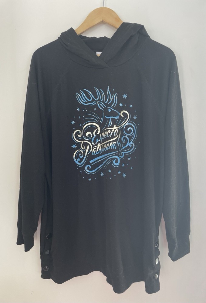 Harry Potter Womens Expecto Patronum! Polyester Hooded Long Sleeve Shirt Black 2