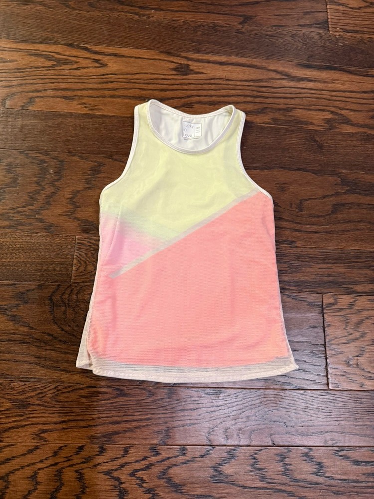 Lucky in Love Women's Tennis White, Hot Pink & Yellow Tank Top XS