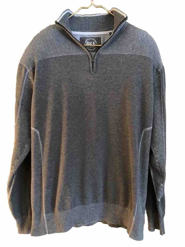BKE BUCKLE Men’s XL Gray 1/4 Zip Pullover Cotton L/S Athletic Fit Sweater EUC