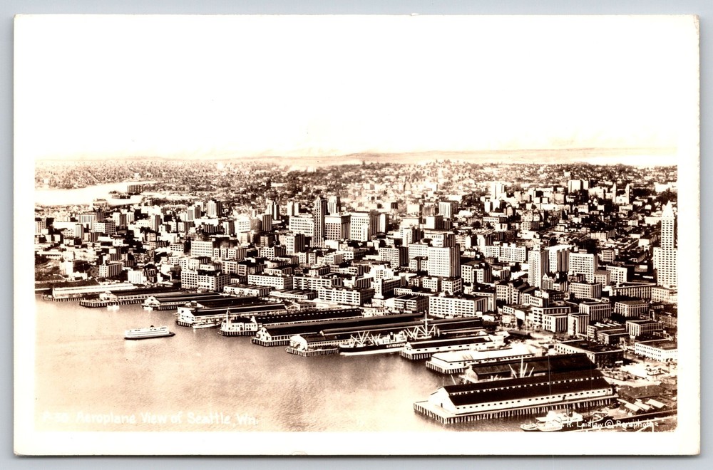 RPPC~Seattle Washington~Aeroplane View Of The City & Harbor~Real Photo Postcard