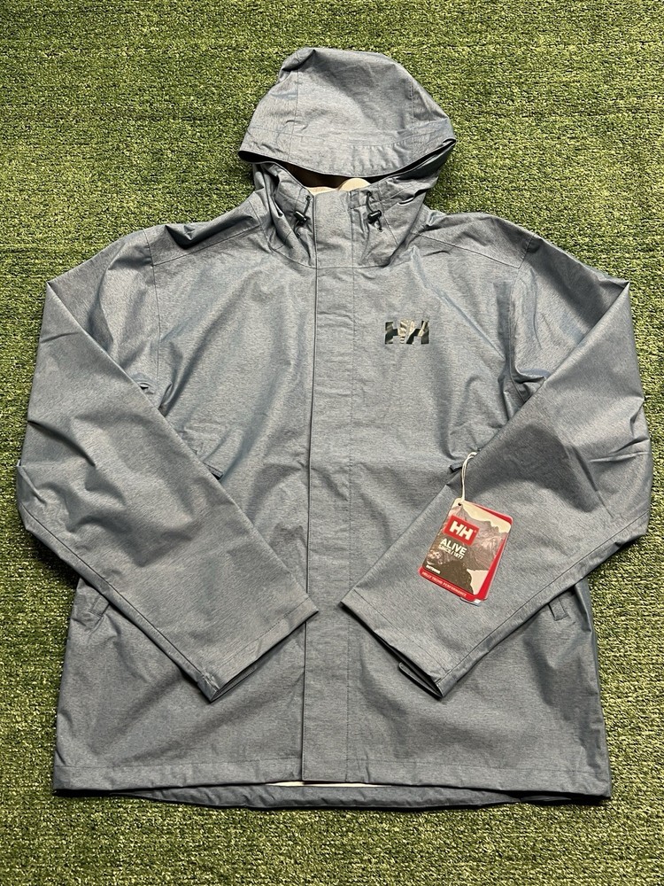 Helly Hansen Men's XL Nari 2.5 L Waterproof Rain Hooded Jacket Blue Tech
