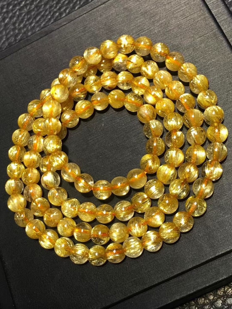 25.4G Natural gold Hair Rutilated Quartz Crystal Round Beads Bracelet Healing