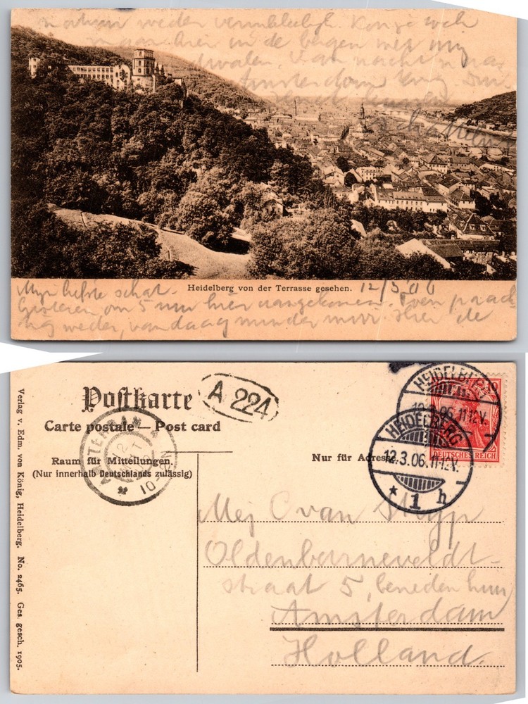 Heidelberg Germany Castle Hillside View Postcard