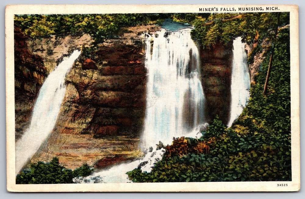 Munising Michigan~View Of Miners Falls From Above~PM 1936~Curt Teich Postcard