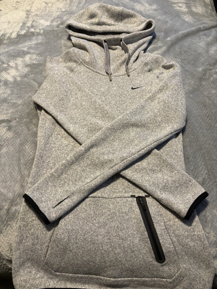 Nike Womens Black White Long Sleeves Hooded Outdoor Pullover Hoodie Zip Pocket S