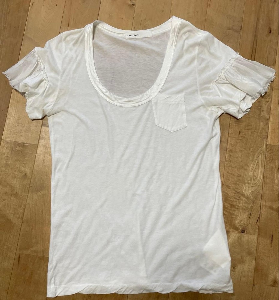 Sacai Luck White Cotton T-Shirt with Ruffle Sleeve, Size M, Excellent Condition