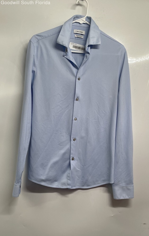 Calvin Klein Mens Blue Long Sleeve Extra Slim Fit Stretch Button-Up Shirt Size S