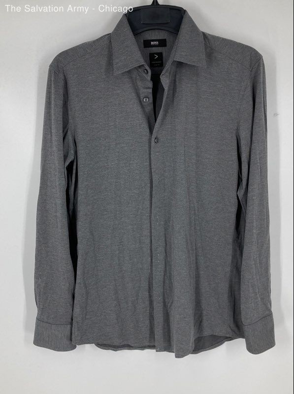 Hugo Boss Mens Gray Performance Slim-Fit Long Sleeve Button-Up Shirts Size M