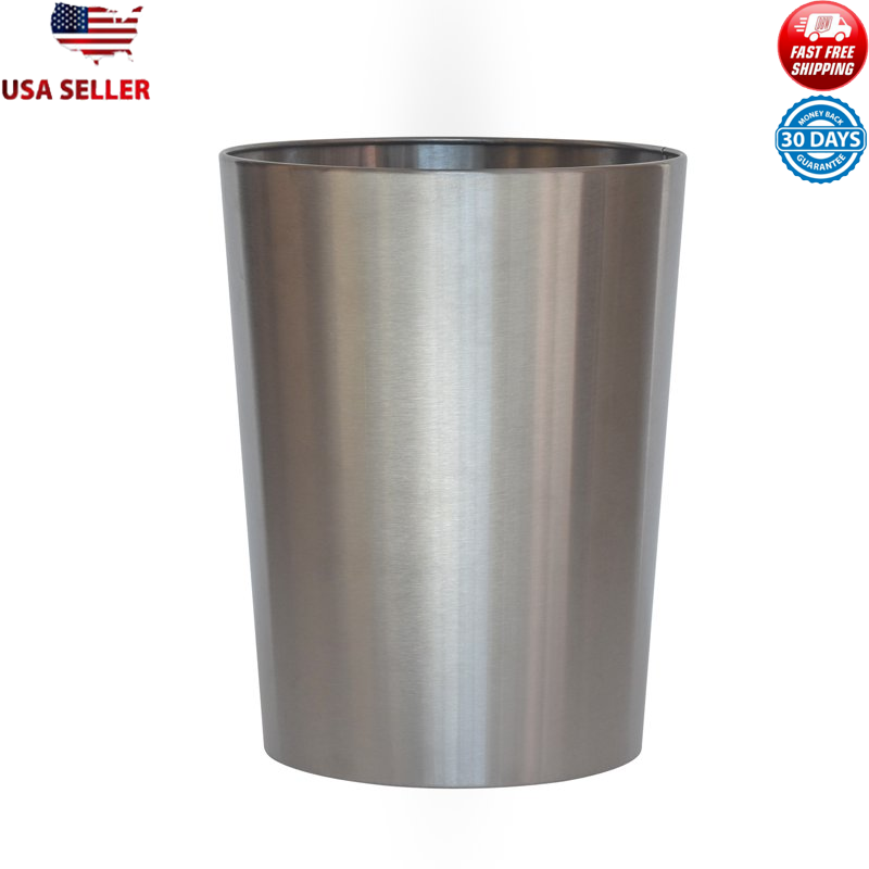 2.2gal Metal Bathroom Wastebasket, Brushed Nickel General Trash Can
