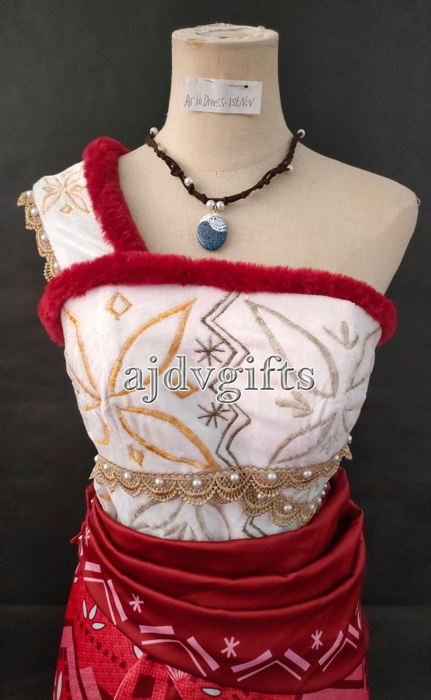 Princess Moana Costume Dress for Women Girls – Embroidered Floral Cosplay Dress