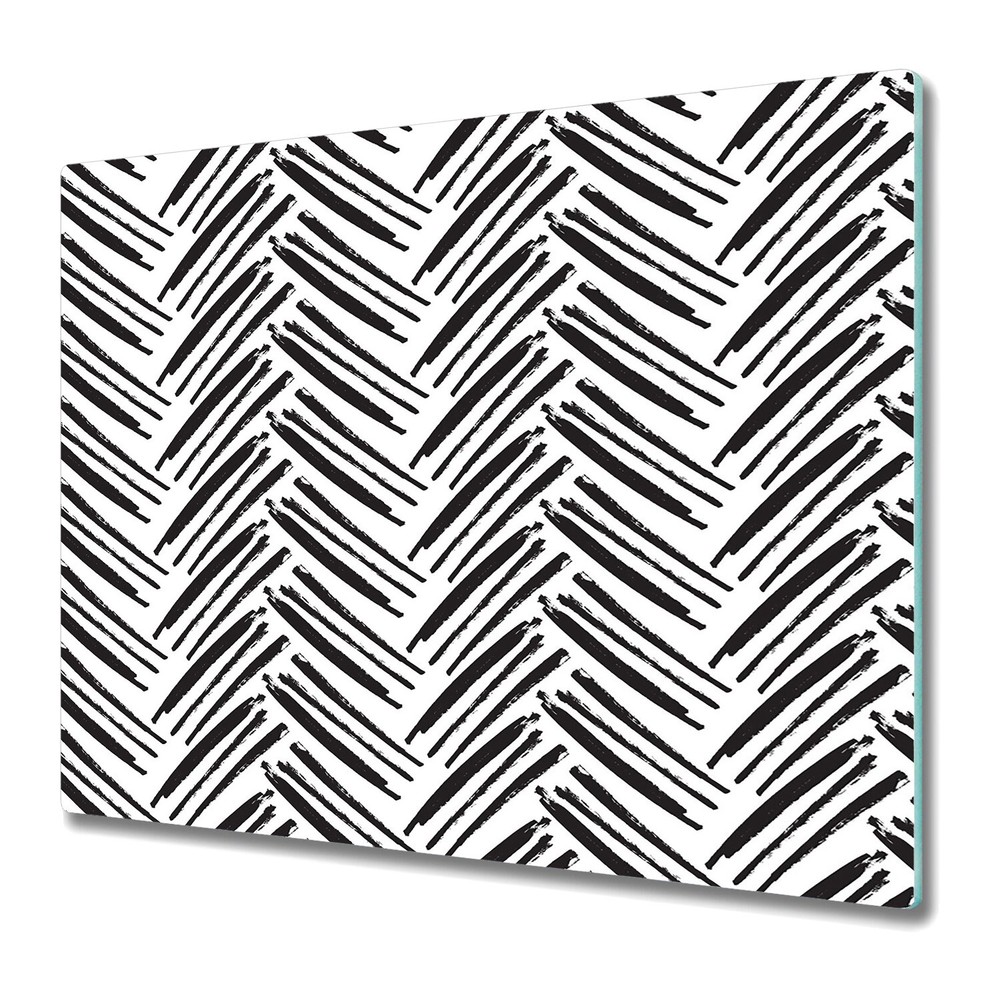 Glass Induction Ceramic Hob Cover herringbone black and white art. 60x52