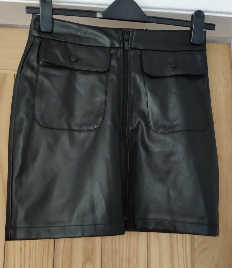 NWT Black Faux Leather Mini Skirt Size 8 by Next