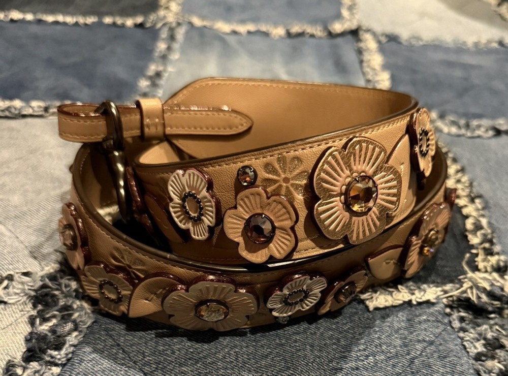Coach Novelty  Tea Rose Bag Replacement Strap Floral Flower Leather Tooled