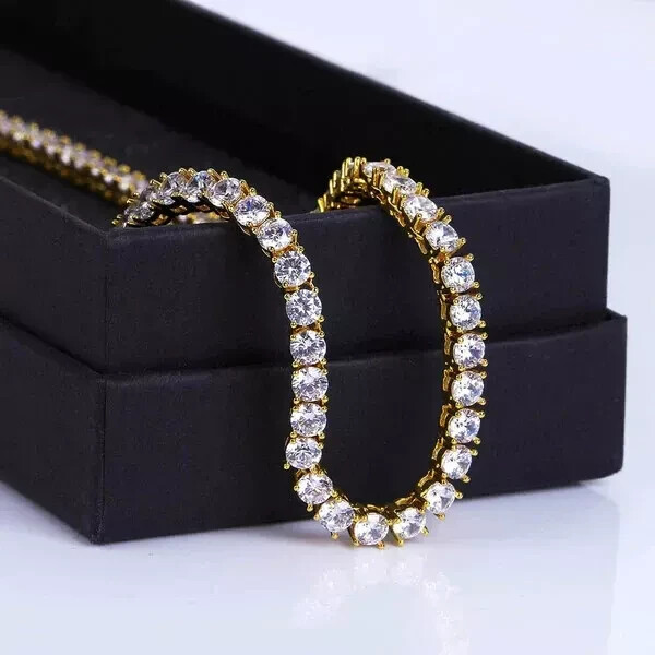 20CT Round 4MM Lab Created Diamond Women Tennis Necklace 14K Yellow Gold Plated