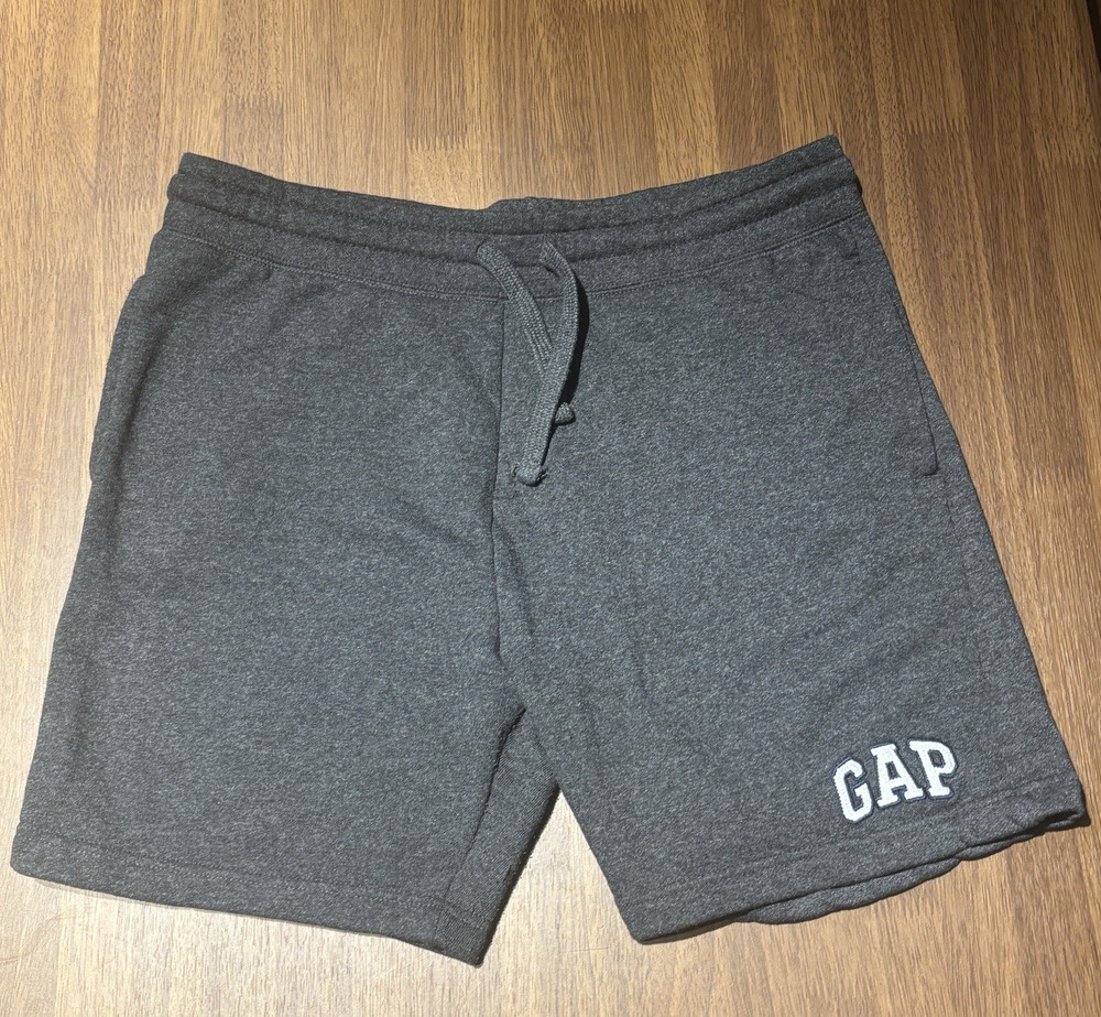 GAP Men's Gray Knit Athletic Shorts Logo Drawstring Elastic Waist Size M