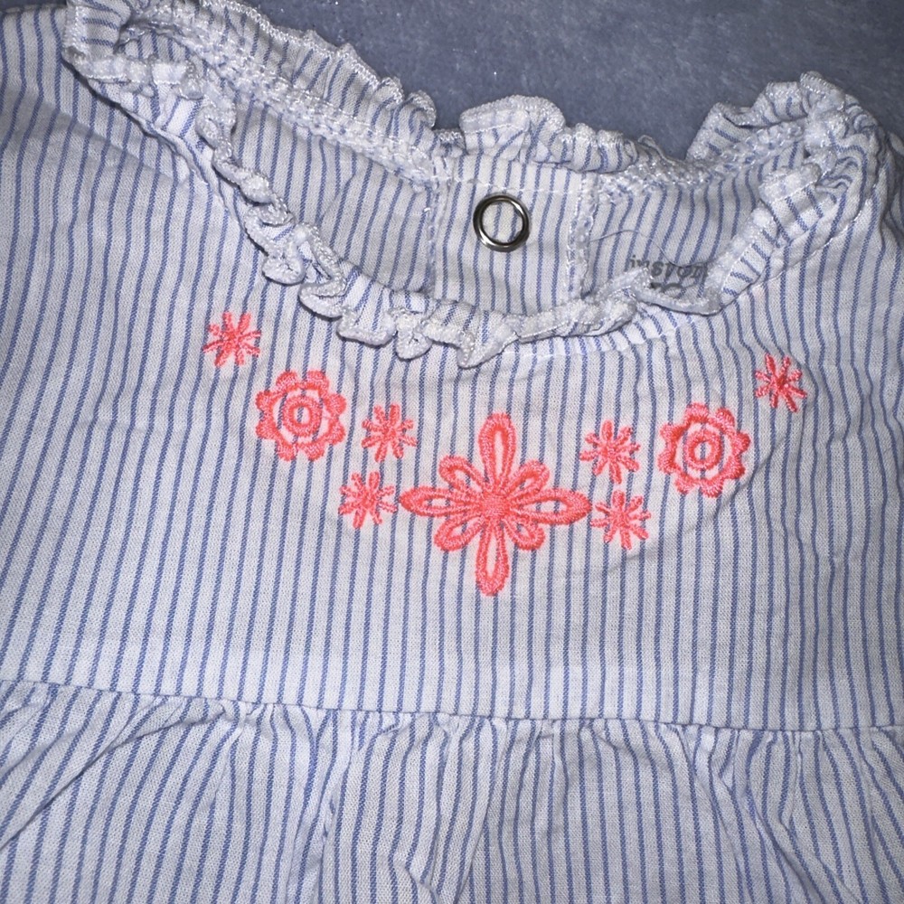 Just One You Carters One Piece Ruffled Blue Striped Cotton Outfit Size 18 Months