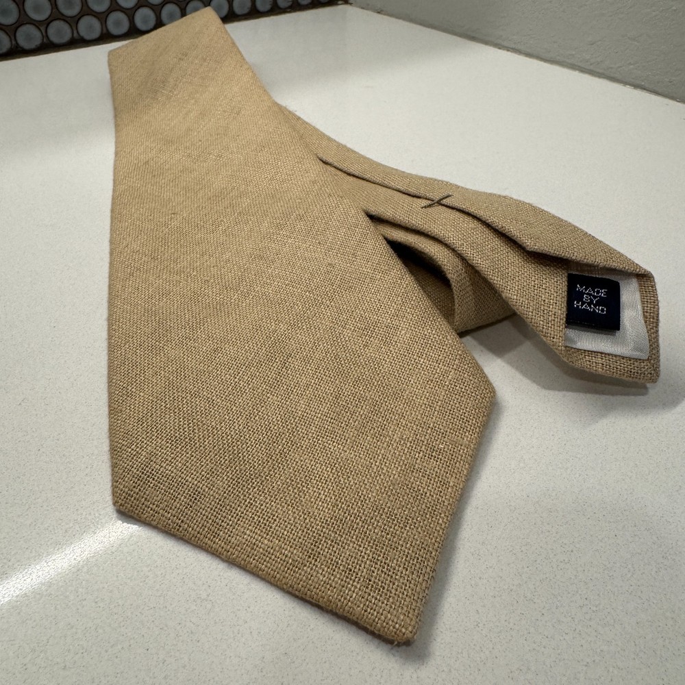 Vintage Polo Ralph Lauren Tie Beige 100% Linen Handmade in USA Old Money Necktie