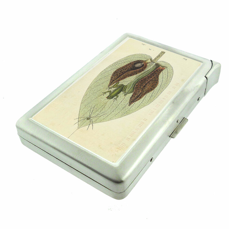 Frog Spider Leaf Em1 100's Size Cigarette Case with Built in Lighter Wallet