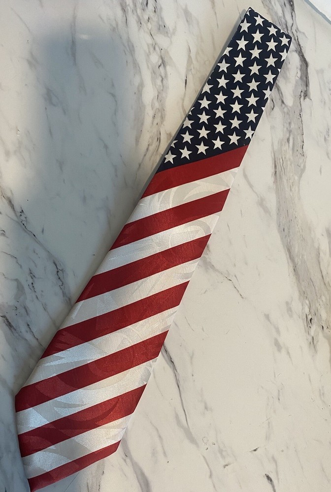 American Flag Dress Tie Hand Made Dino Romaro Stars & Stripes Patriotic One Size